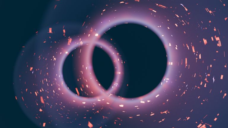 Dynamic 3D digital art featuring vibrant cosmic swirls and particles in a mesmerizing abstract design.